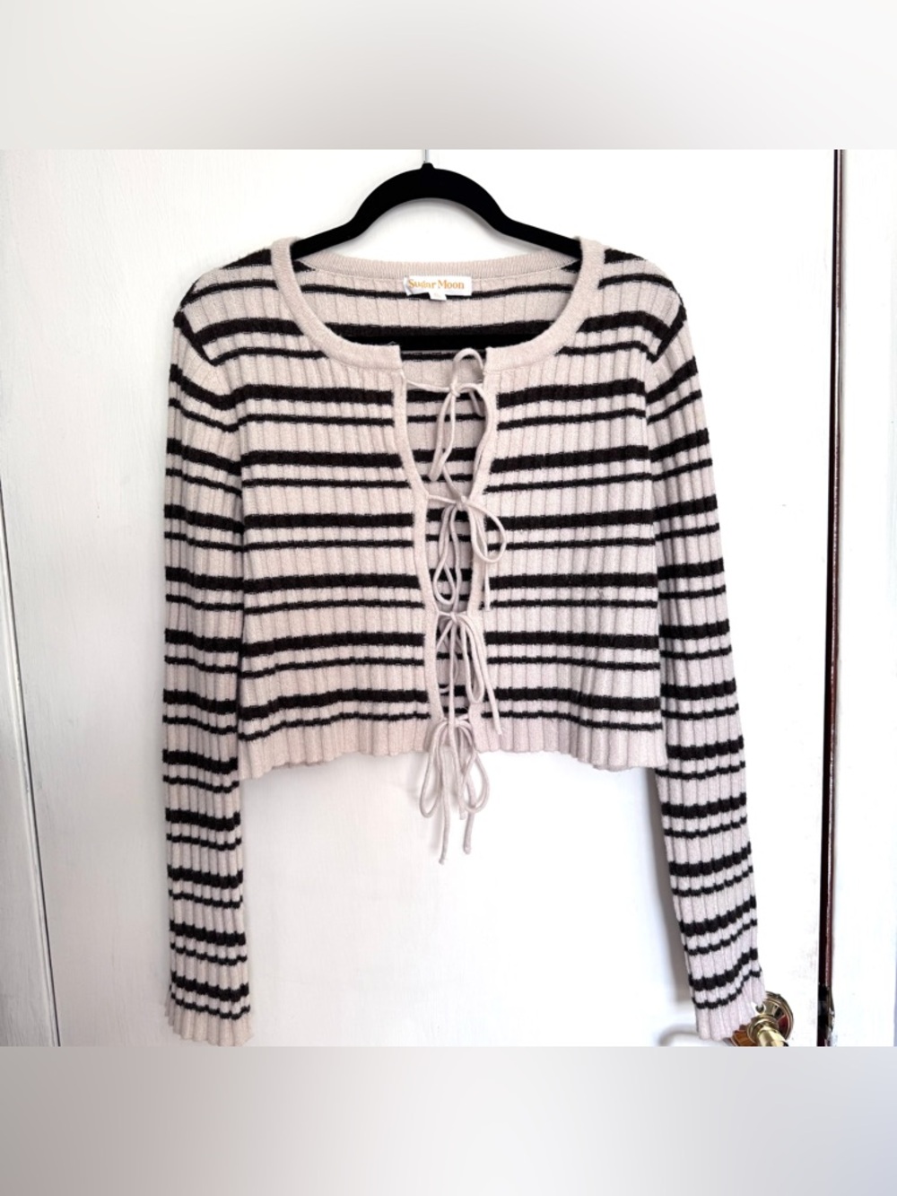 Sugar Moon Striped Cropped Knit Cardigan